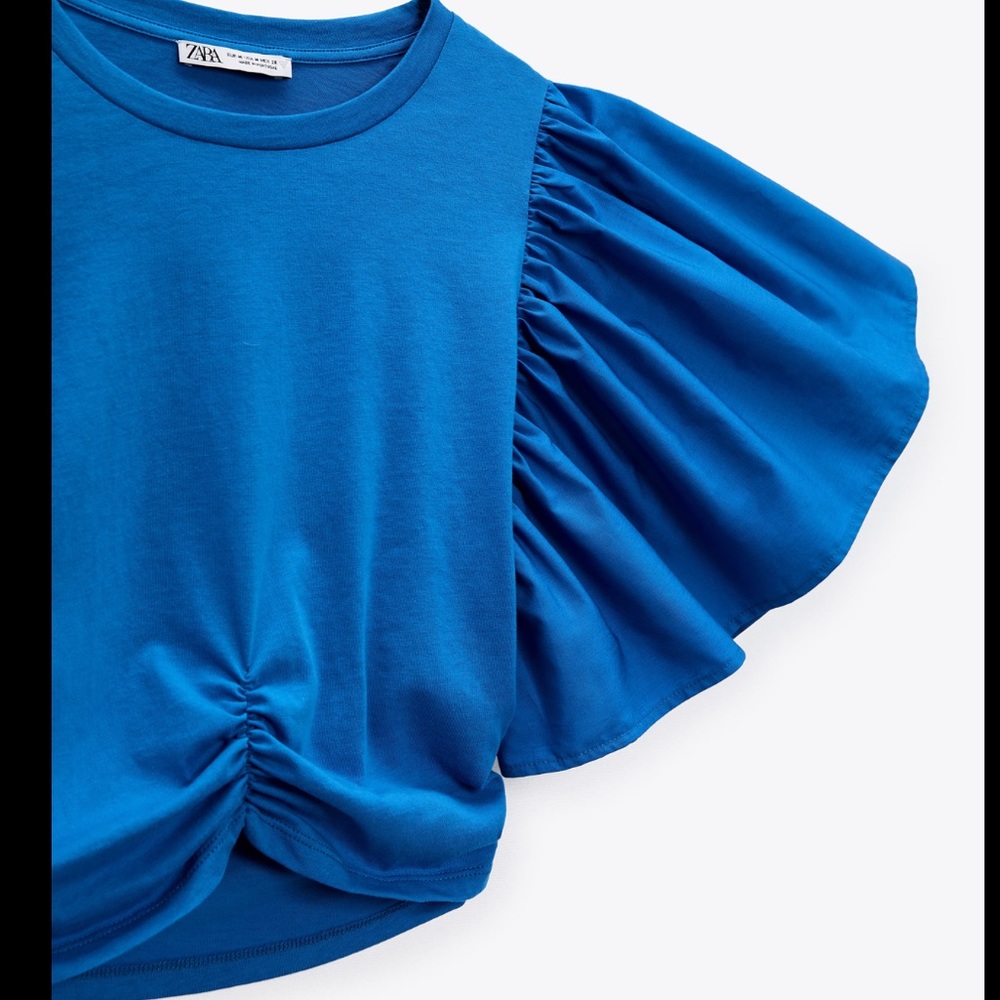 Zara Blue Ruffle Ruched Top Size M - Picture 7 of 8